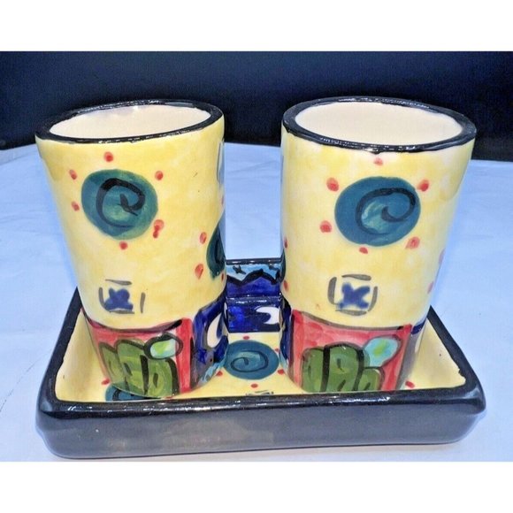 Authentic Mexican Talavera Tequila Shot Glasses w/Tray - Picture 1 of 8